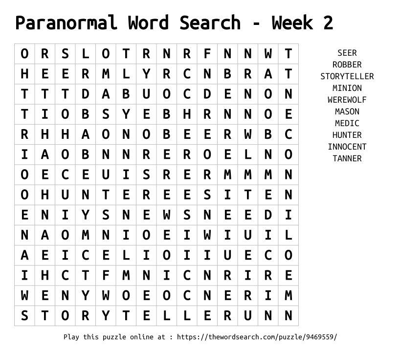 Word Search on Paranormal Word Search - Week 2