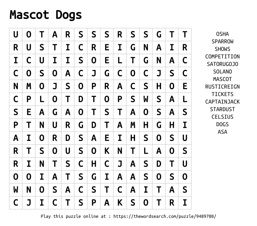 Word Search on Mascot Dogs
