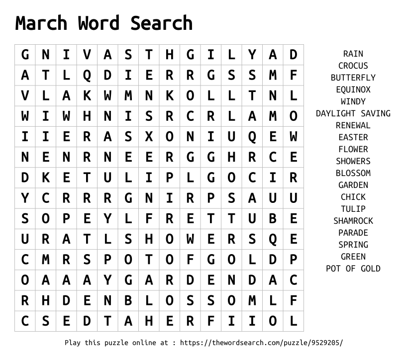 Word Search on March Word Search