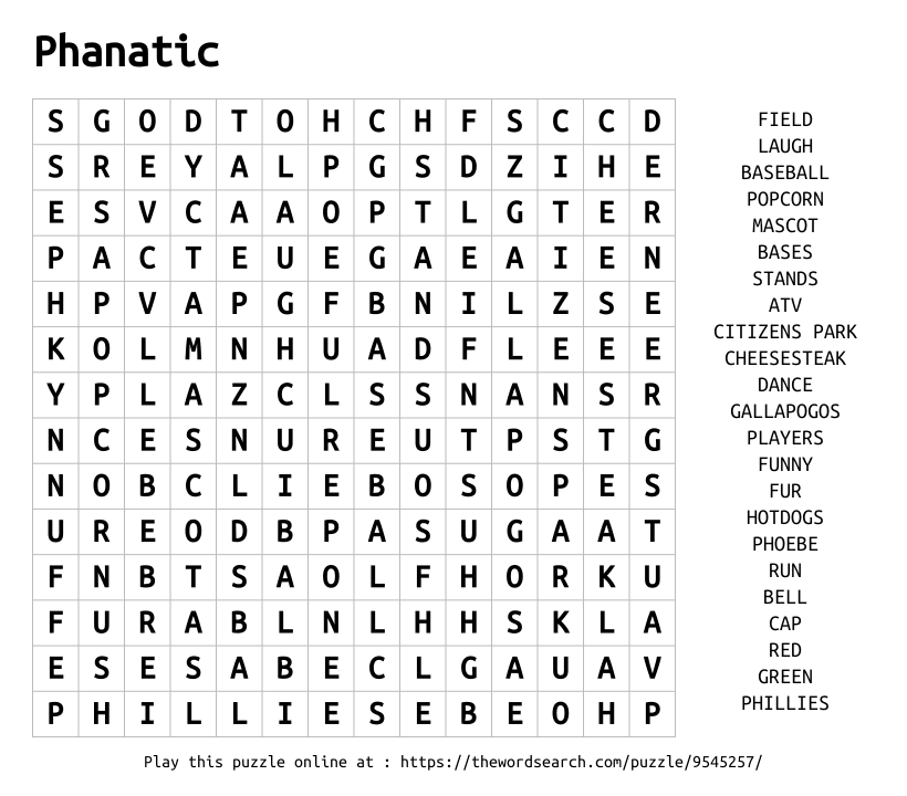 Word Search on Phanatic