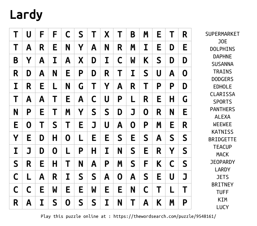 Word Search on Lardy
