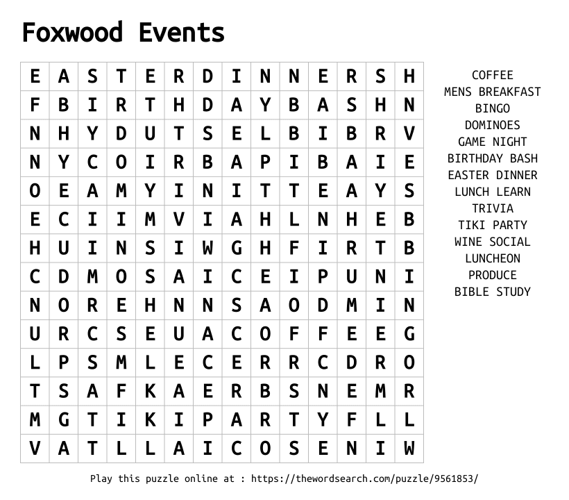 Word Search on Foxwood Events