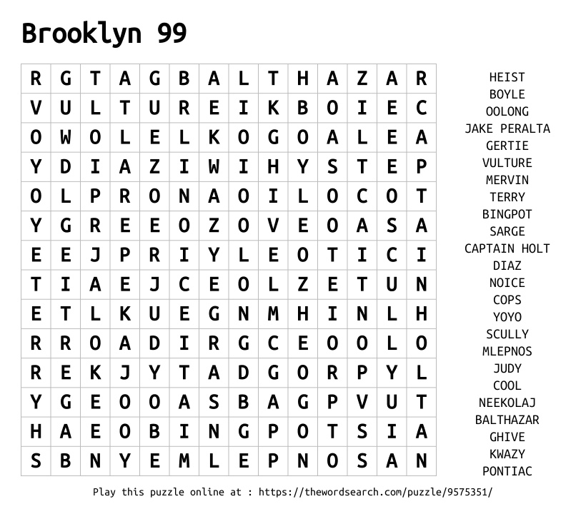 Word Search on Brooklyn 99
