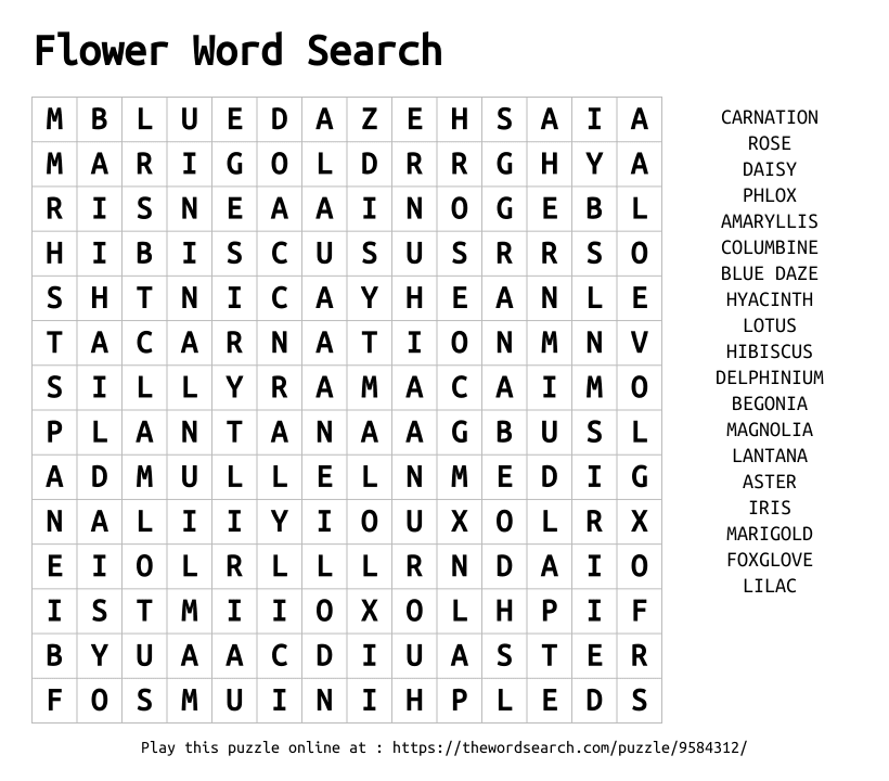 Word Search on Flower Word Search