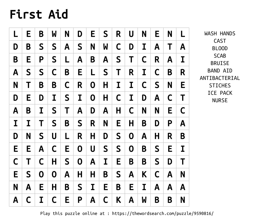 Word Search on First Aid