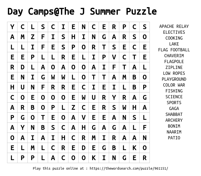 Download Word Search On Day Camps The J Summer Puzzle