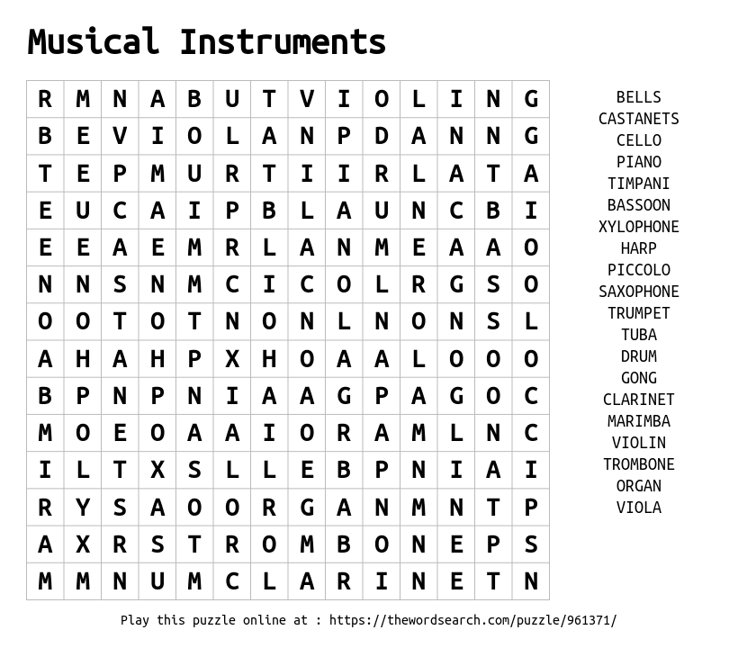 recomendar pesado Sospechar Download Word Search on Musical Instruments