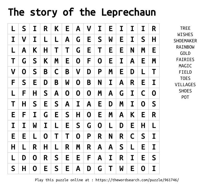 Word Search on The story of the Leprechaun