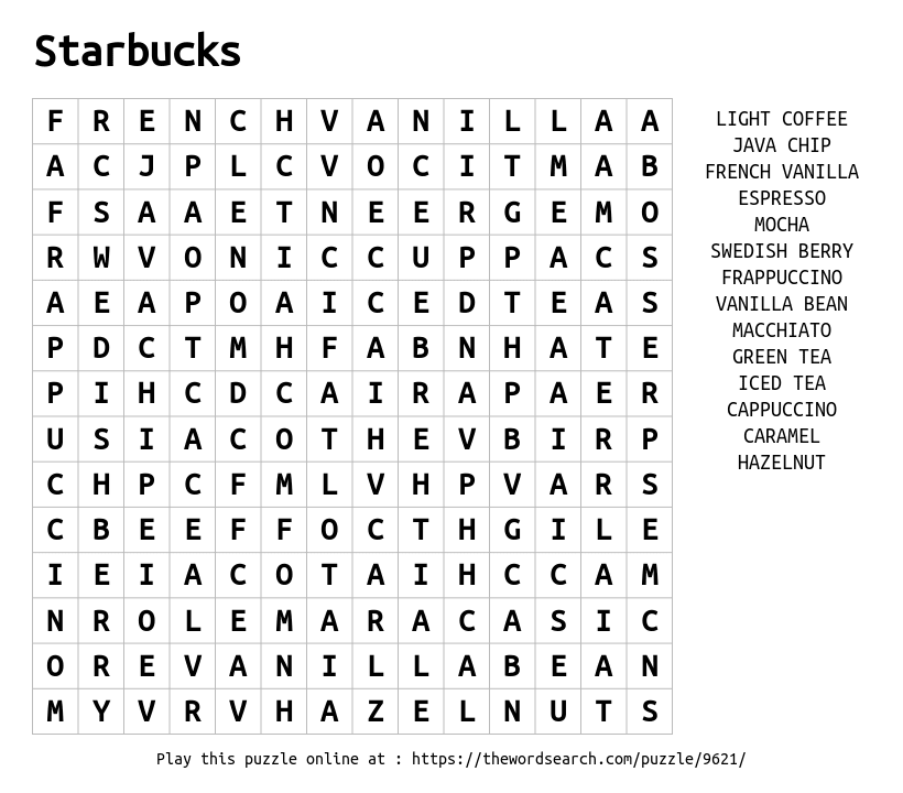 Word Search on Starbucks