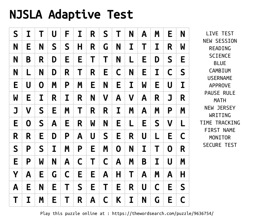 Word Search on NJSLA Adaptive Test