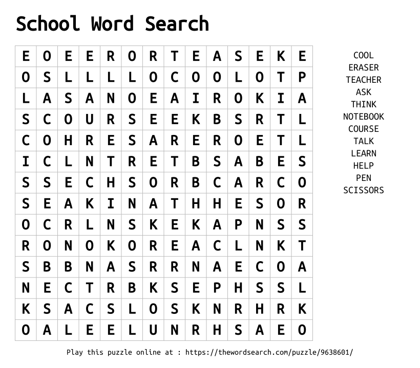 Word Search on School Word Search