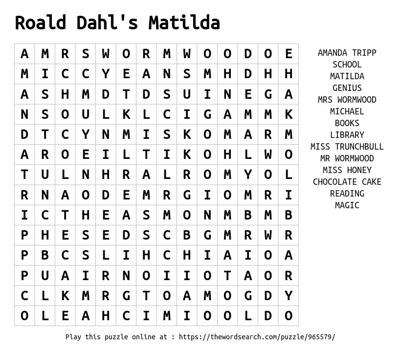 Download Word Search On Roald Dahl s Matilda