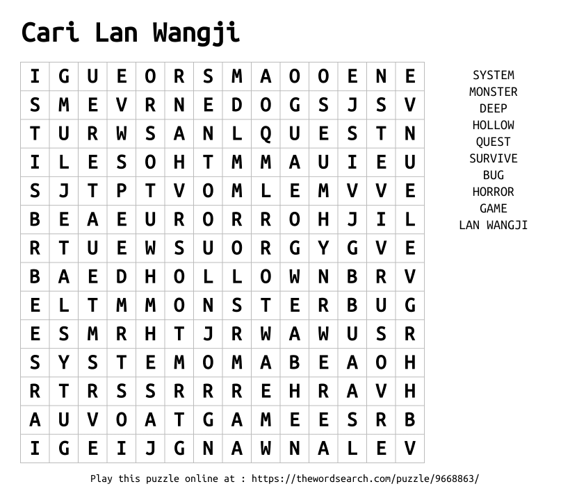 Word Search on Cari Lan Wangji