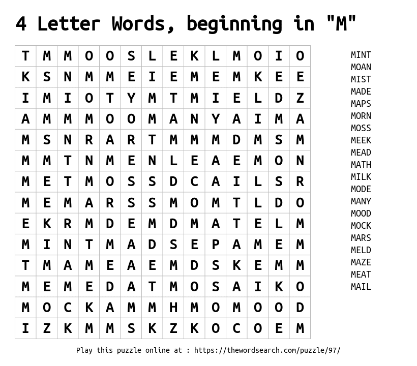 Download Word Search on 4 Letter Words beginning in quot M quot