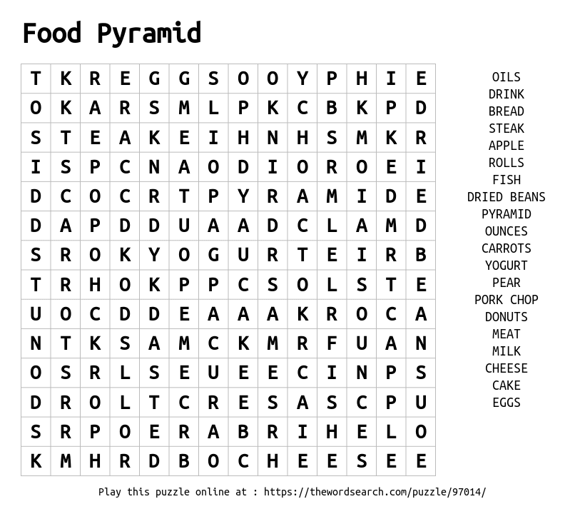 Download Word Search on Food Pyramid