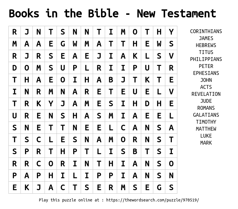 Word Search on Books in the Bible - New Testament