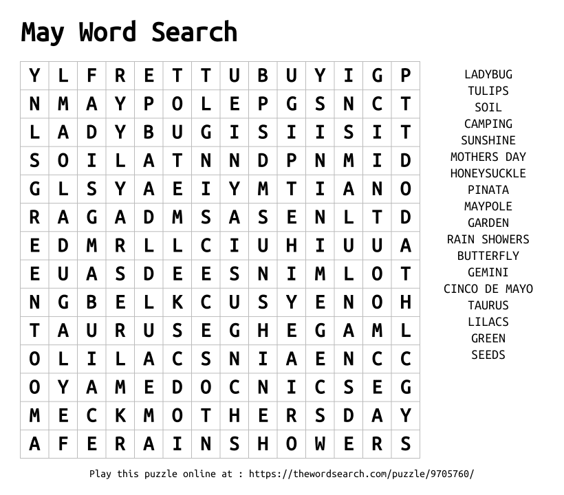 Word Search on May Word Search