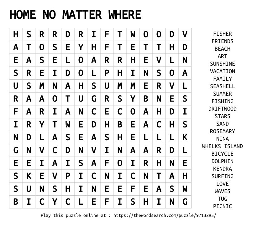 Word Search on HOME NO MATTER WHERE