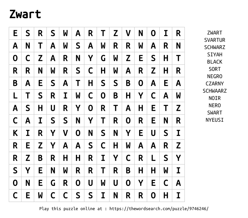 Word Search on Zwart