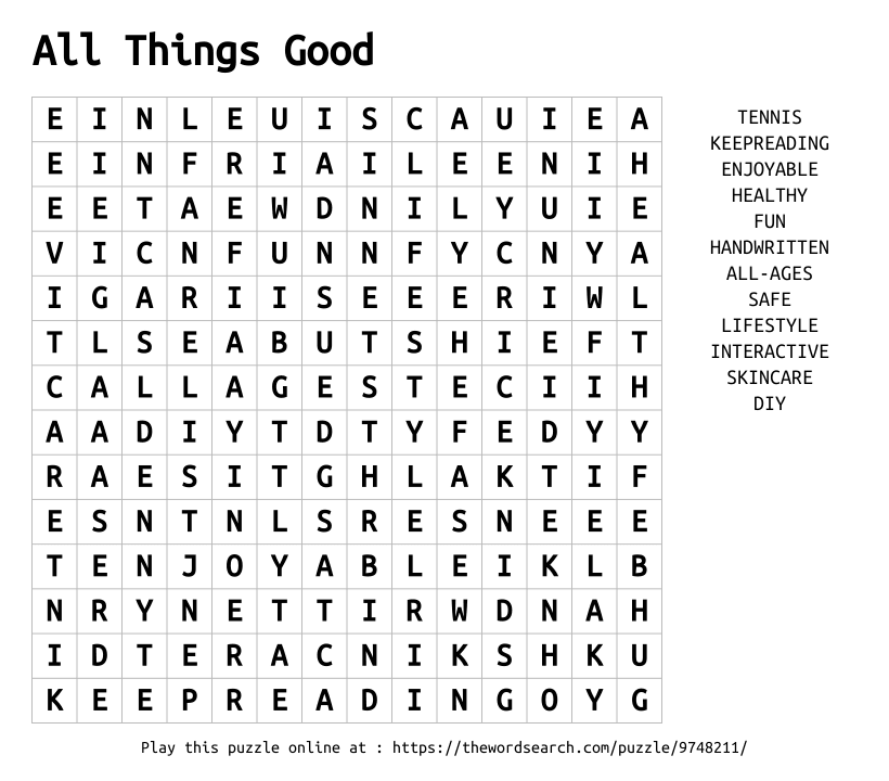 Word Search on All Things Good