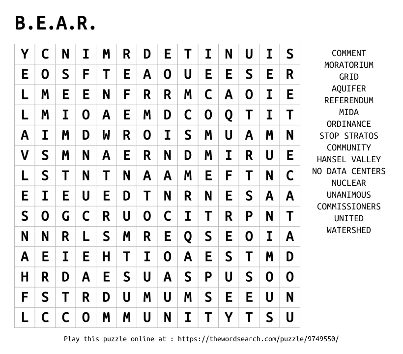 Word Search on B.E.A.R.