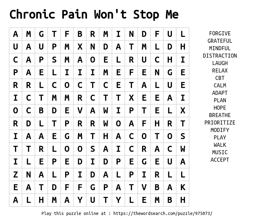 Word Search on Chronic Pain Won't Stop Me