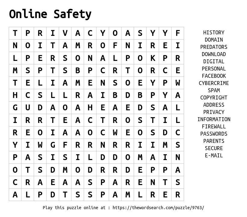 Download Word Search On Online Safety