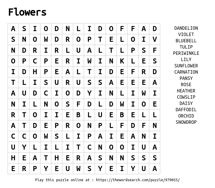 download word search on flowers