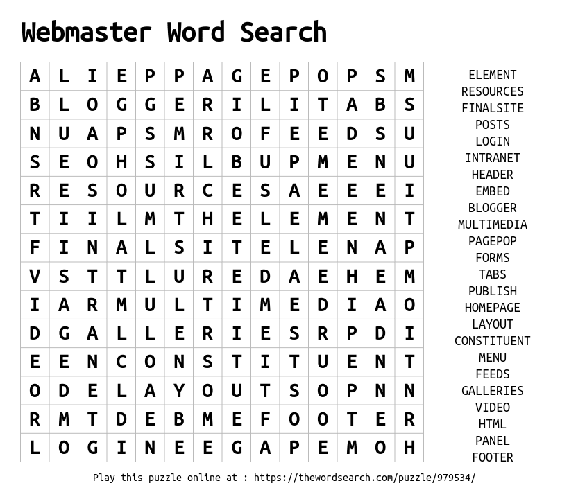 Word Search on Webmaster Word Search