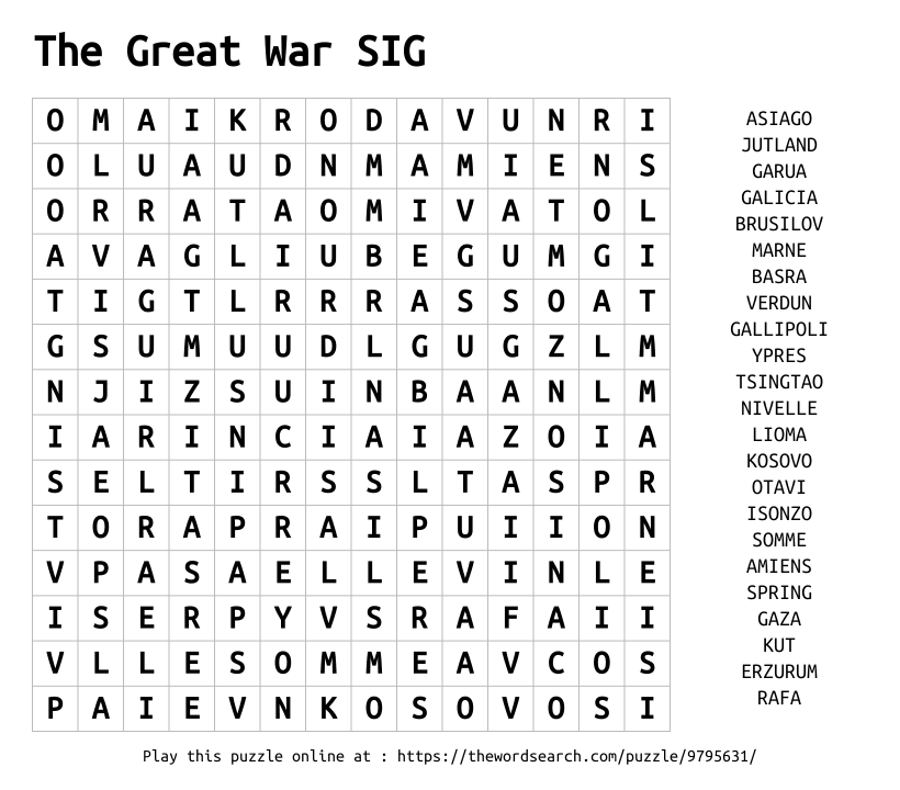 Word Search on The Great War SIG