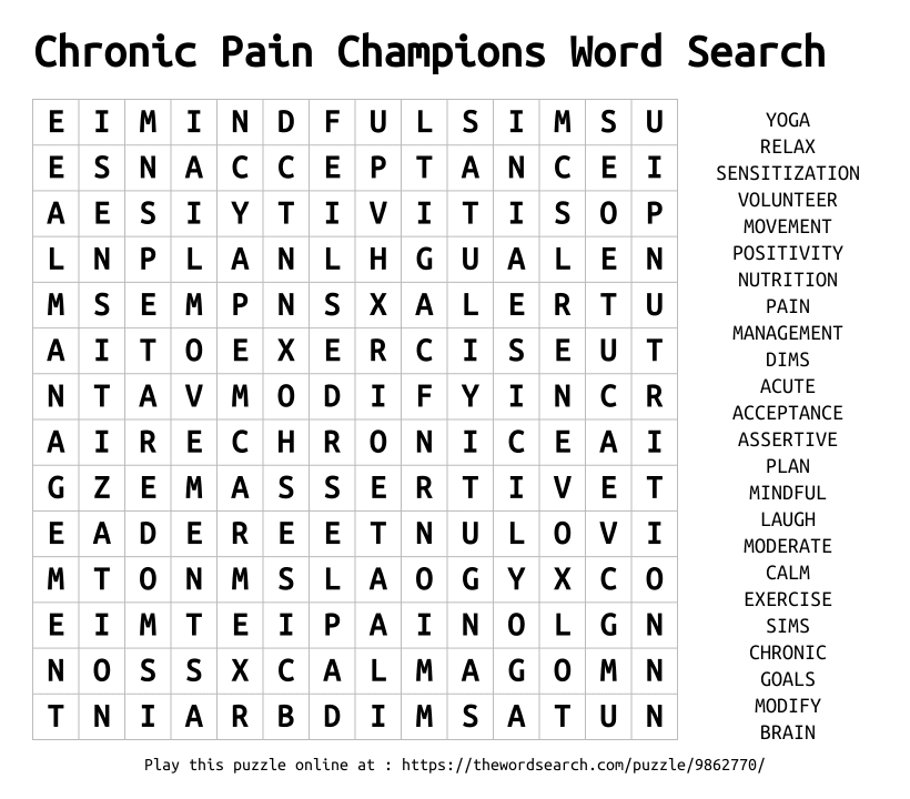 Word Search on Chronic Pain Champions Word Search