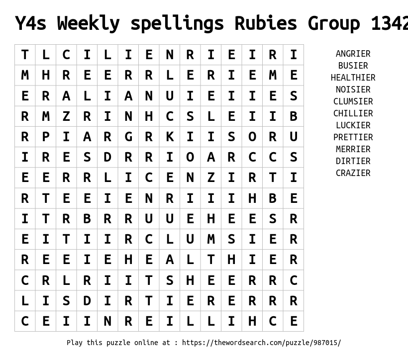 Word Search on Y4s Weekly spellings Rubies Group 13425