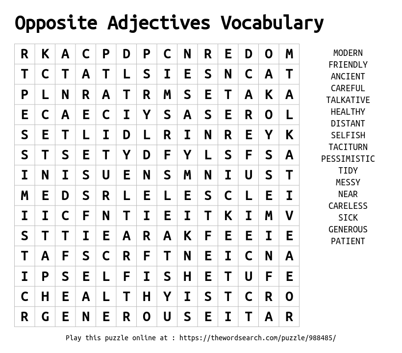 Download Word Search On Opposite Adjectives Vocabulary