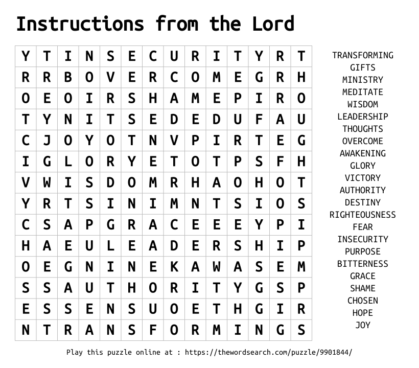 Word Search on Instructions from the Lord