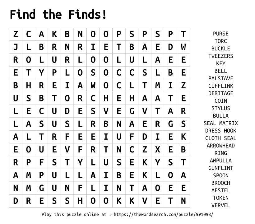 Word Search on Find the Finds!