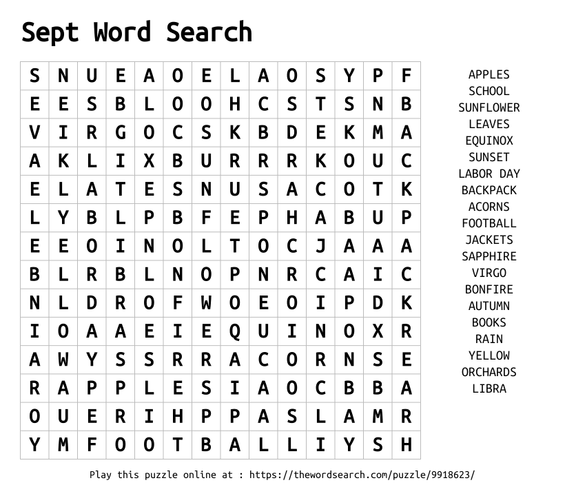 Word Search on Sept Word Search