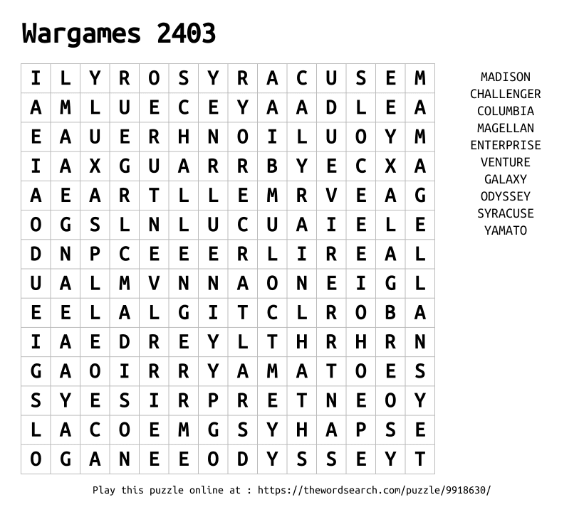 Word Search on Wargames 2403