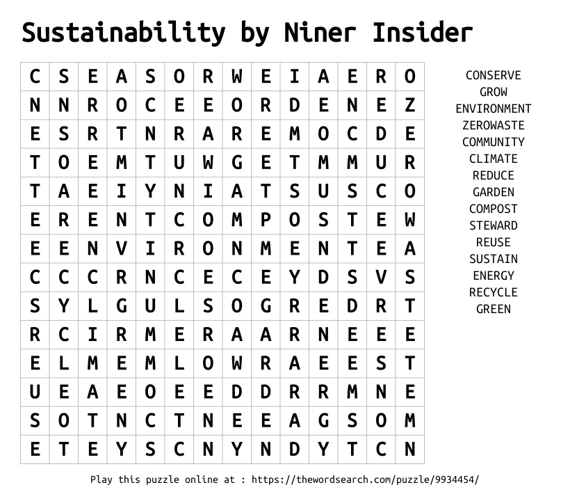 Word Search on Sustainability by Niner Insider