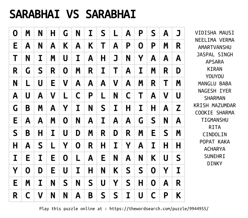 Word Search on SARABHAI VS SARABHAI