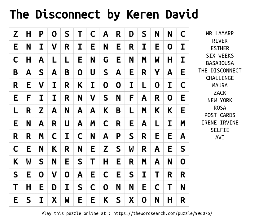Word Search on The Disconnect by Keren David