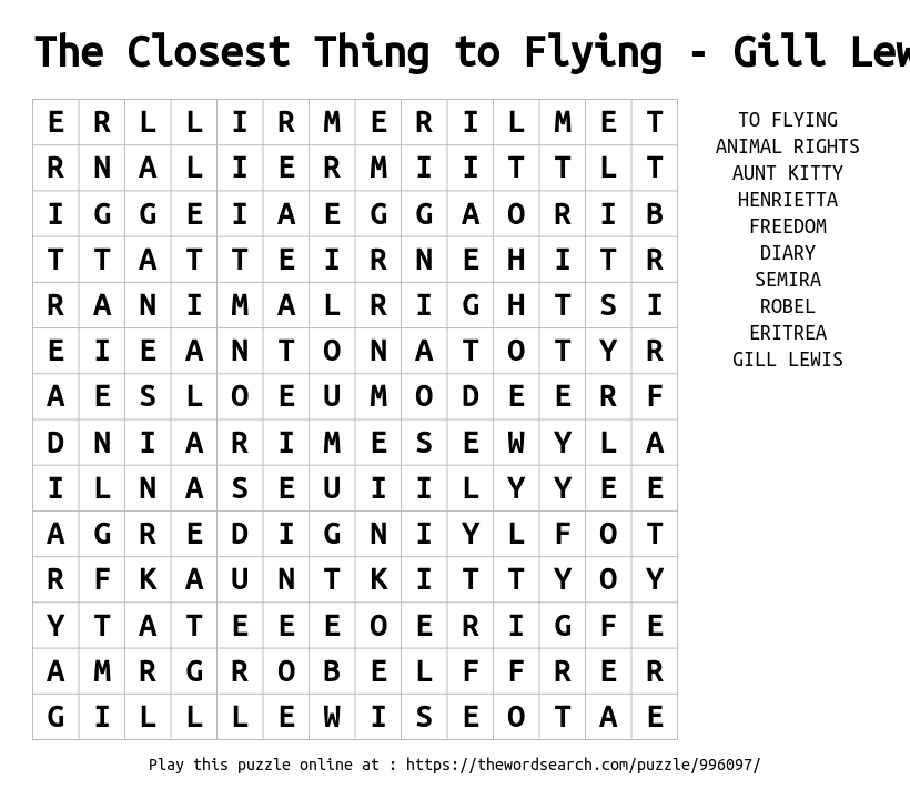 Word Search on The Closest Thing to Flying - Gill Lewis