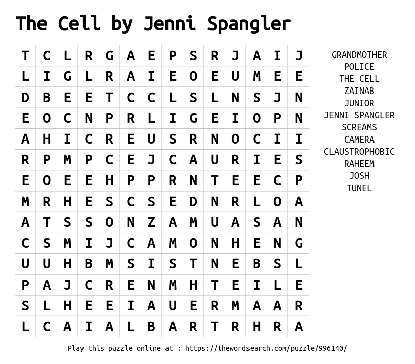 Word Search on The Cell by Jenni Spangler