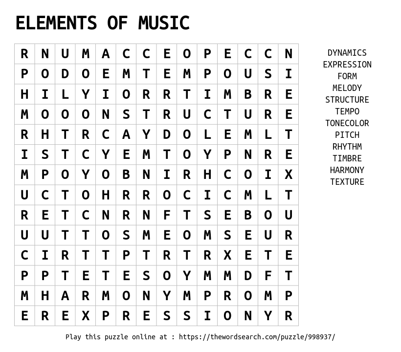 download word search on elements of music