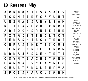 Word Search on 13 Reasons Why