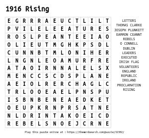 Word Search on 1916 Rising