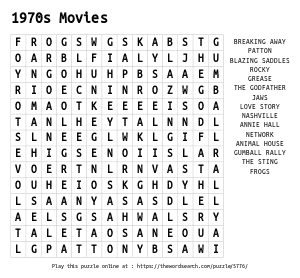 Word Search on 1970s Movies