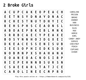 Word Search on 2 Broke Girls