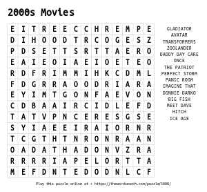 Word Search on 2000s Movies