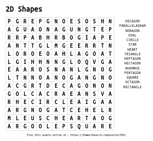 Word Search on 2D Shapes