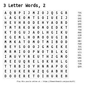 Word Search on 3 Letter Words, 2